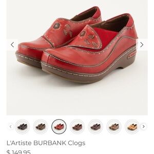 L'Artiste Burbank Red Leather Clogs